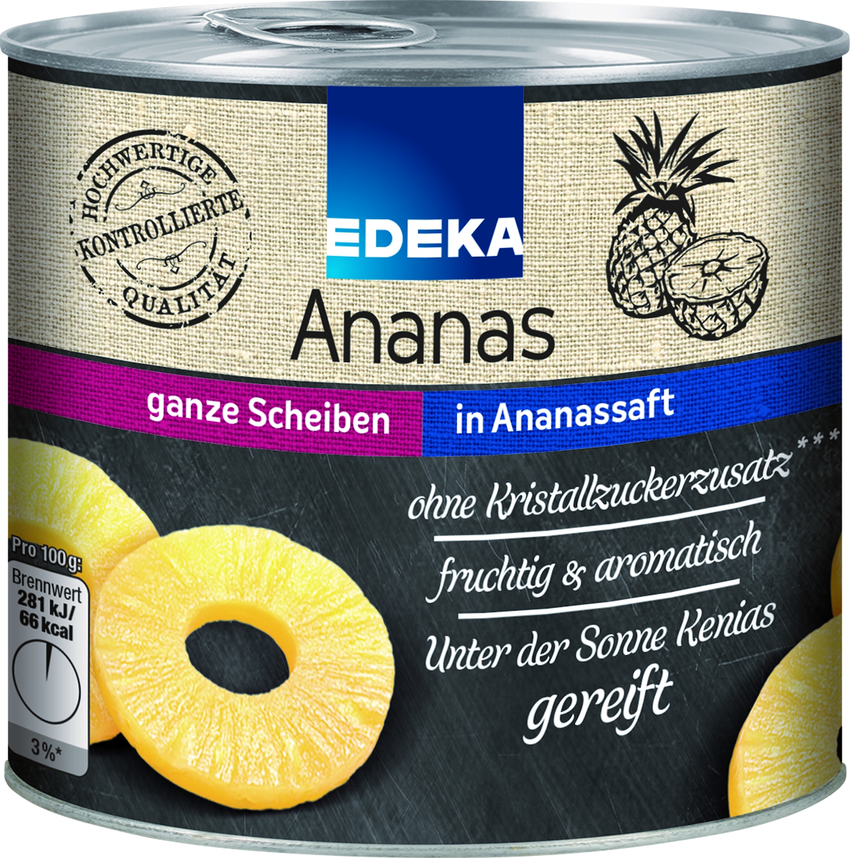Herzstücke Ananas in Scheiben ohne Zucker, 432 GR
