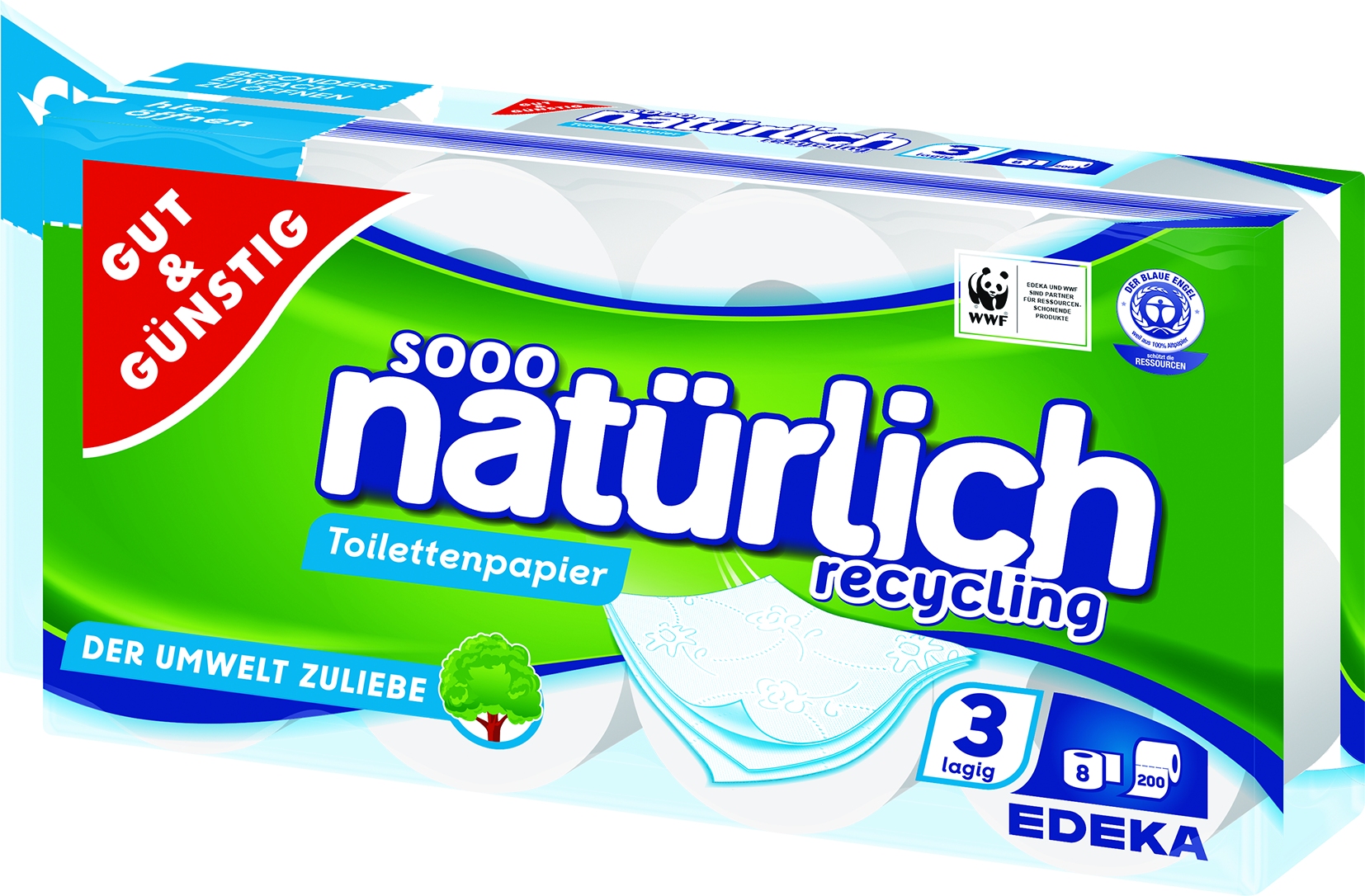 Toilettenpapier, 3-lag, Rec. 8x220Blatt